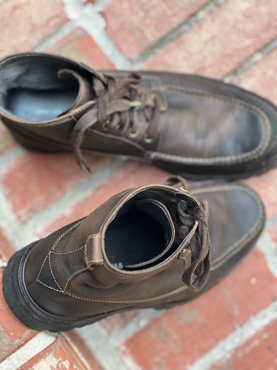 John‎ Varvatos Boots Mens Brown Leather Moc Toe Lug Sole Distressed Lace Up